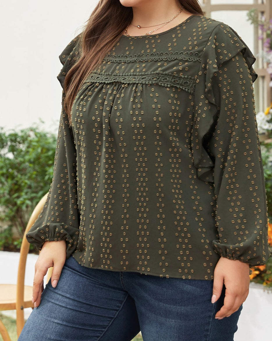 Swiss Dot Ruffle Top Plus Size