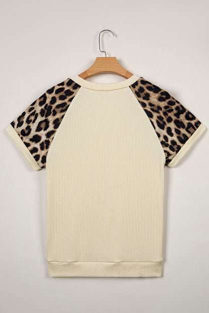 Leopard Colorblock Ribbed Raglan Short Sleeve Tee