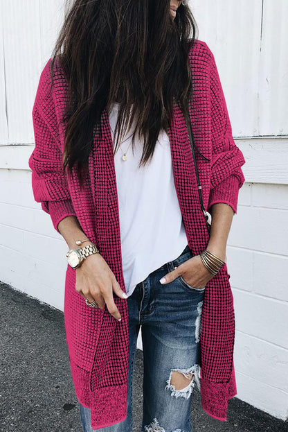 Plaid Knit Open Front Cardigan