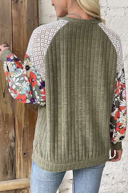 Floral Patchwork Long Sleeve Blouse Plus Size