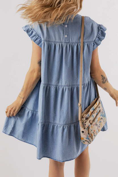 Denim Ruffle Short Sleeve Dress