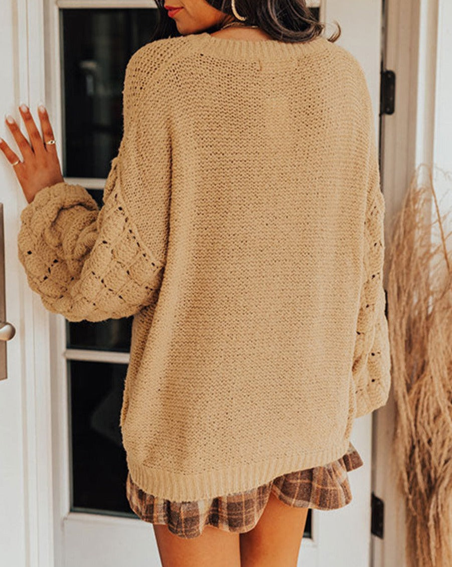 NEW! Hollowed Bubble Sleeve Knit Sweater