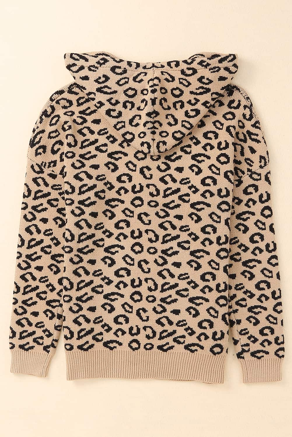 Leopard Knit Drawstring Hooded Sweater