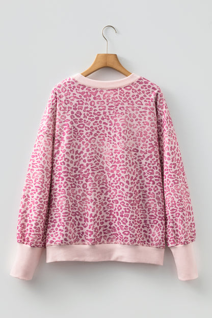 Leopard Patchwork Crew Neck Sweatshirt
