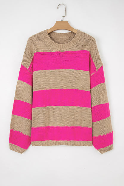 Plus Size Stripe Colorblock Drop Shoulder Sweater
