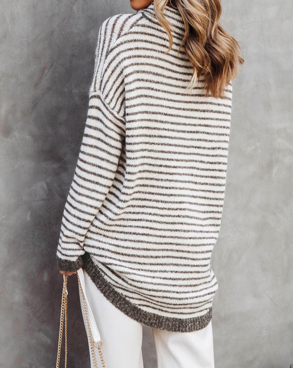 Stripe Turtleneck Long Sleeve Sweater