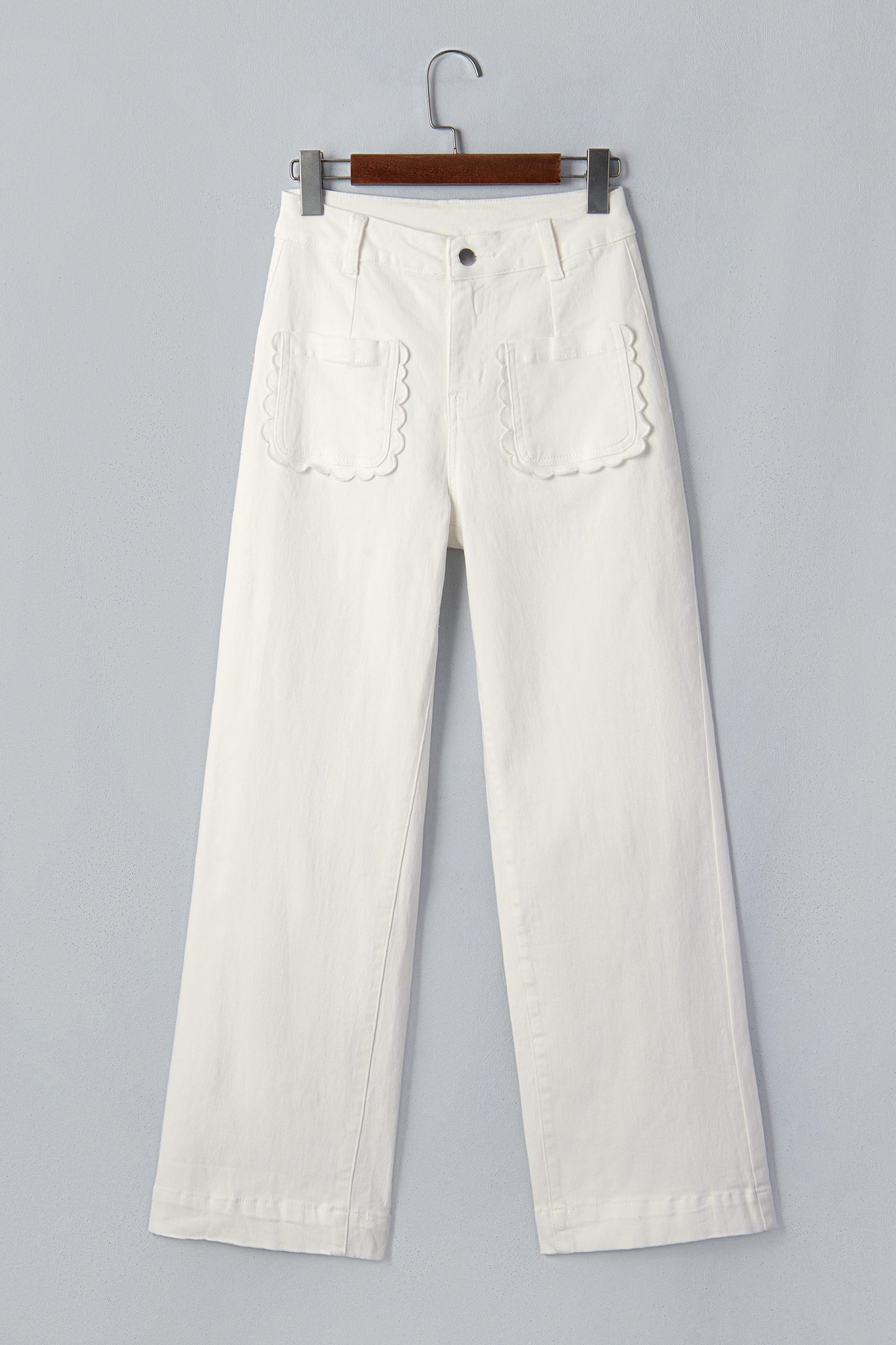 Solid Denim Scalloped Patch Pocket Shift Jeans