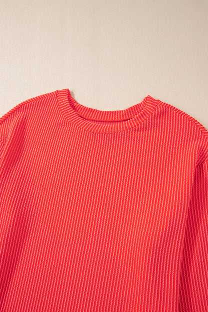 Corded Knit Long Sleeve Top and Shorts Set