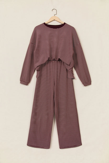 Stripe Contrast Trim Long Sleeve Top & Pant Set
