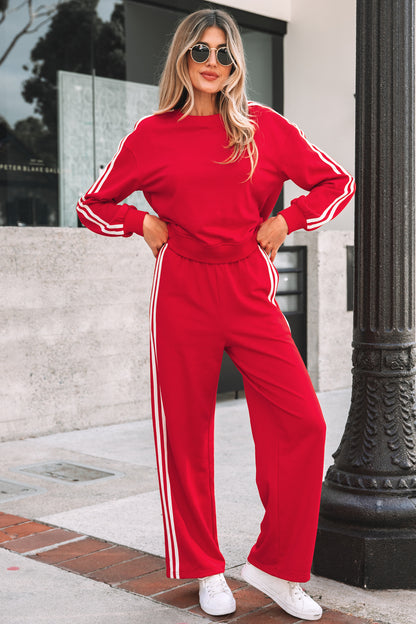 Varsity Stripe Crewneck Pullover and Sweatpants Set