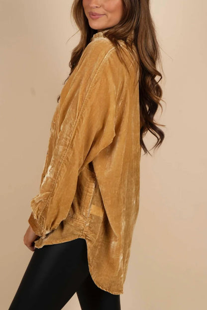 Velvet Button Up Loose Fit Shirt