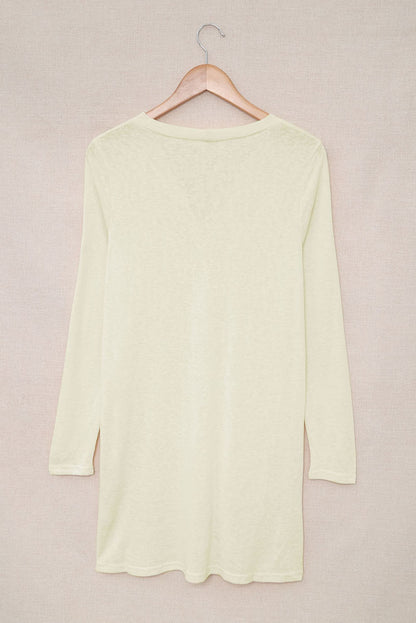 Solid Open-Front Buttoned Cardigan