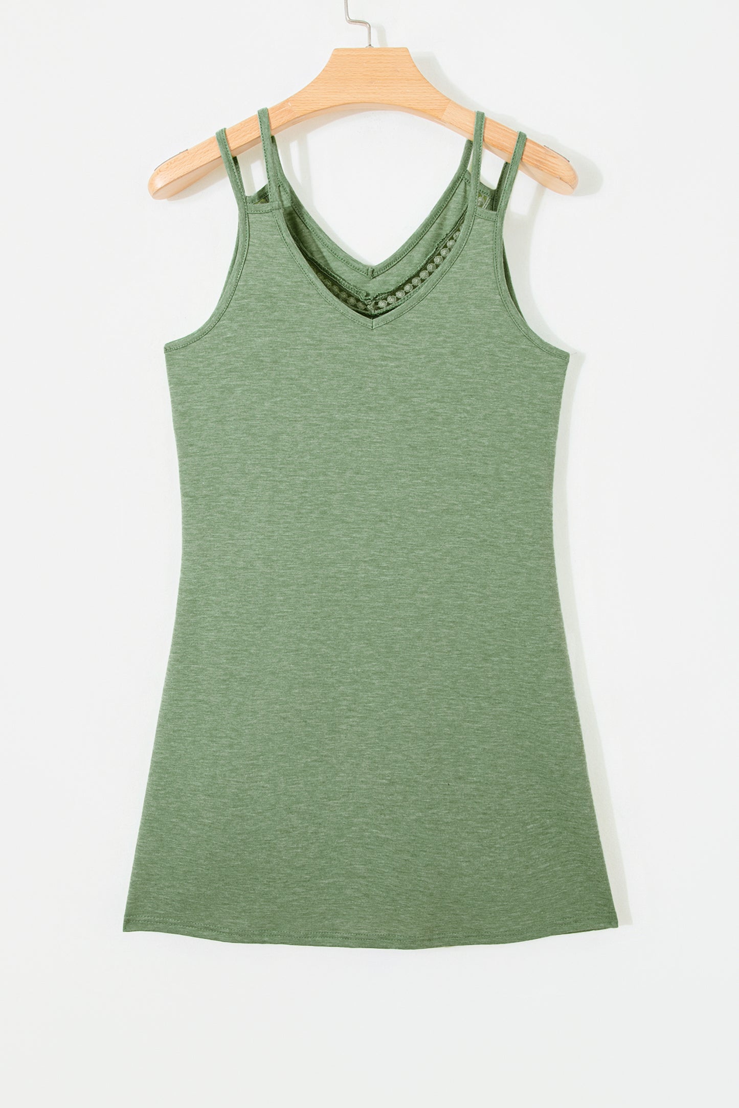 Solid Lace Trim V-Neck Sleeveless Mini Dress