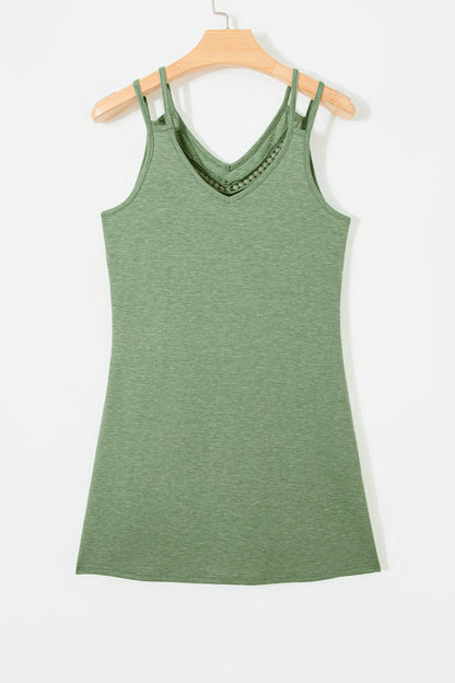 Solid Lace Trim V-Neck Sleeveless Mini Dress