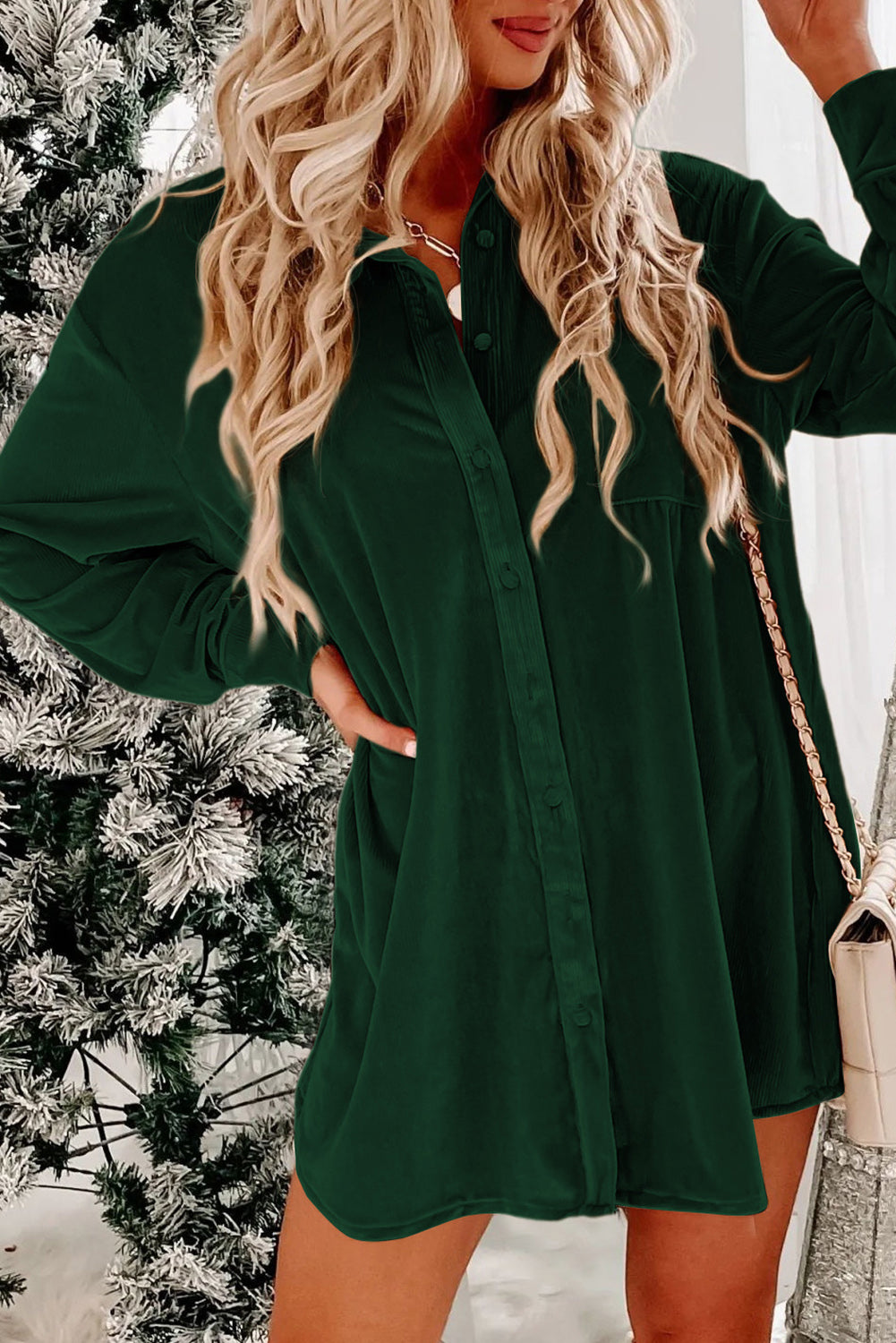 Velvet Long Sleeve Shirt Dress