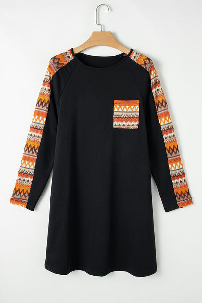 Geometric Patchwork Raglan Sleeve Dress