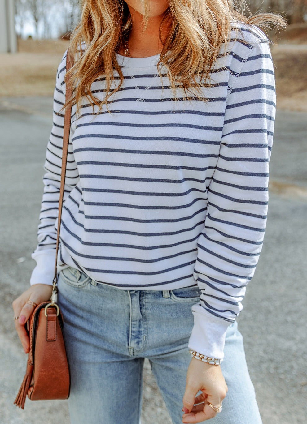 Stripe Contrast Long Sleeve Top