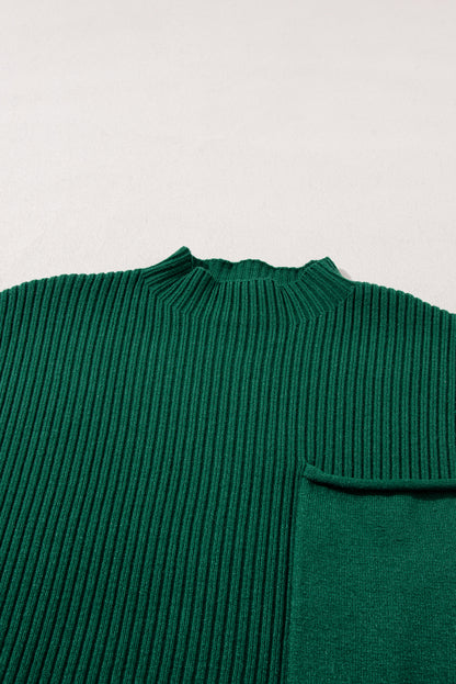 Solid Ribbed Knit Patch Pocket Short Sleeve Top
