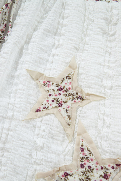 Floral Textured Lace Star Patch Drawstring Shorts