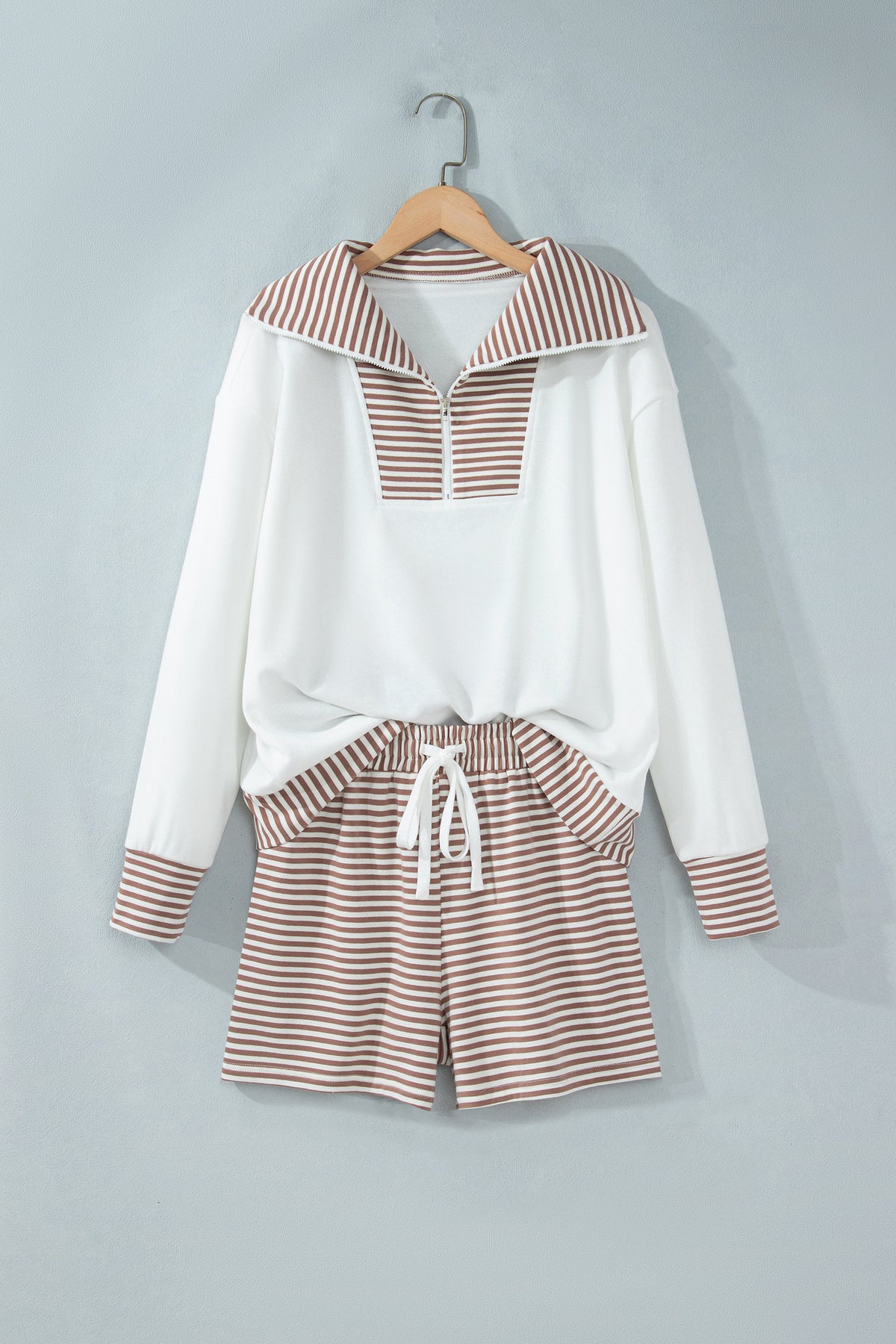 Stripe Patchwork Long Sleeve Top & Shorts Set