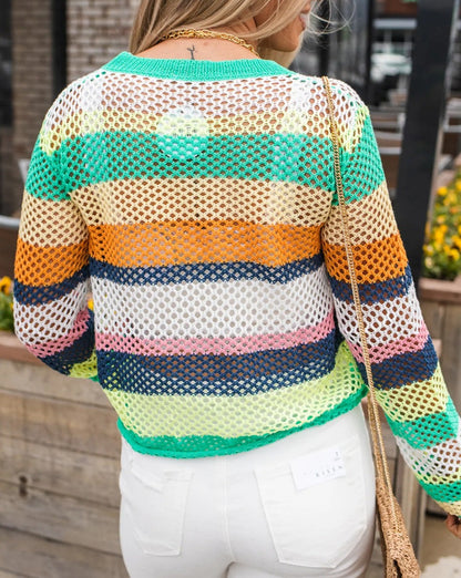 Colorblock Stripe Crochet Sweater