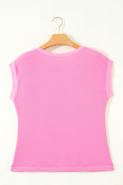Waffle Patchwork Raw Seam Short Sleeve T-Shirt