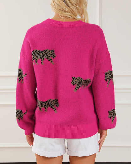 Tiger Ribbed Trim Crewneck Sweater