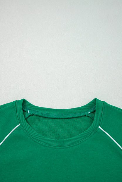 Patchwork Contrast Piping Pullover and Mini Skirt Set