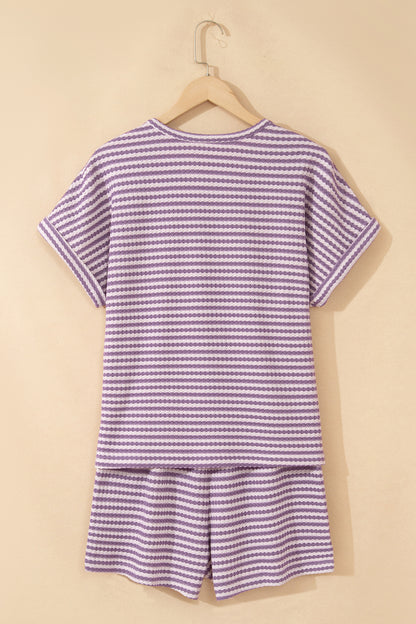 Stripe Textured Knit Top & Short Set