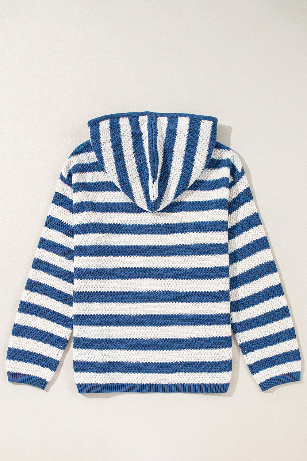 Stripe Drawstring Hooded V-Neck Sweater