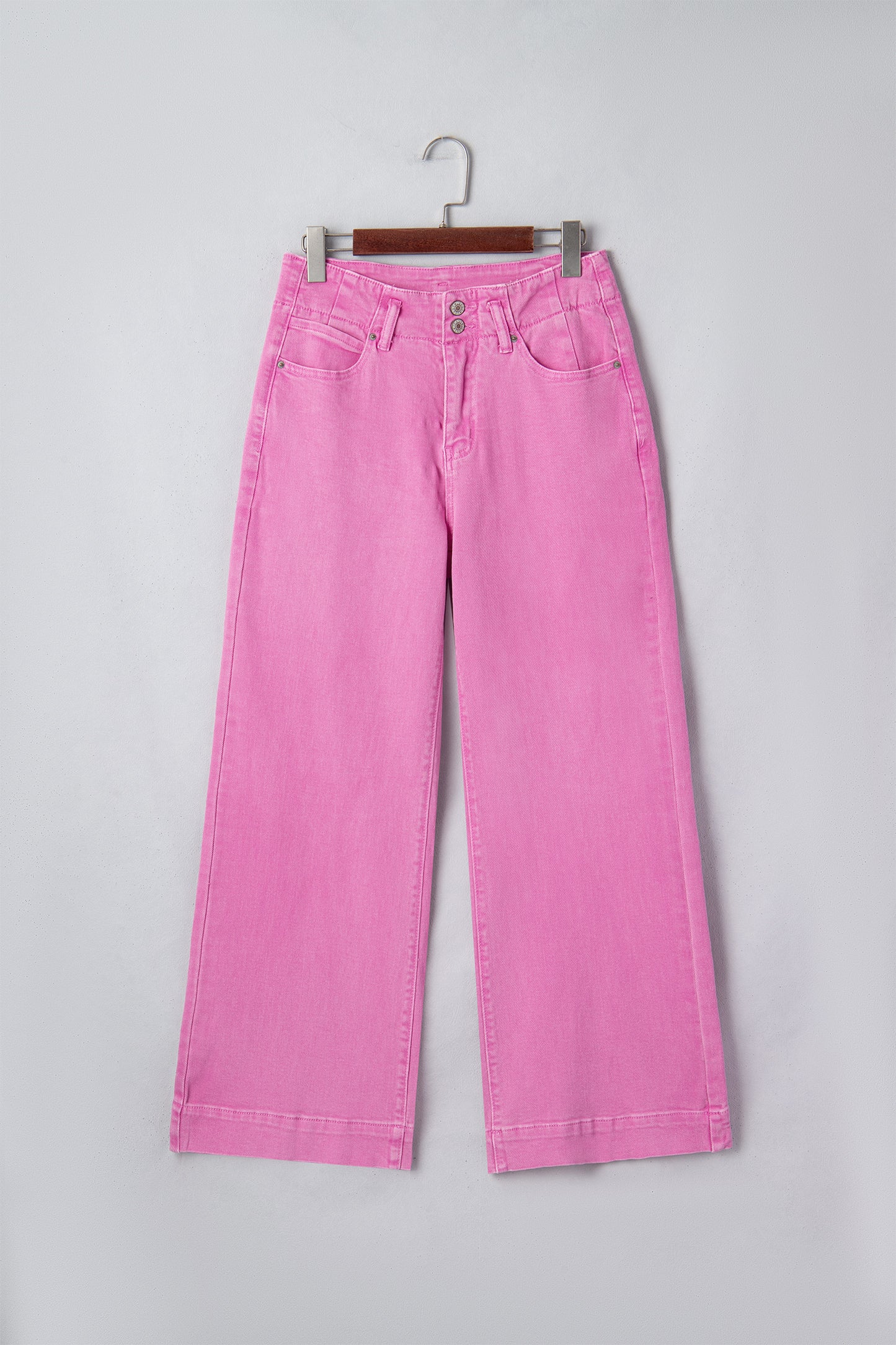 Denim 2-Button High Waist Wide Leg Jeans