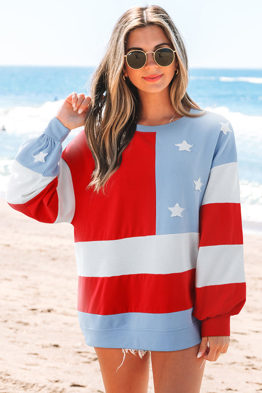 USA Flag Patchwork Drop Shoulder Oversize Sweatshirt