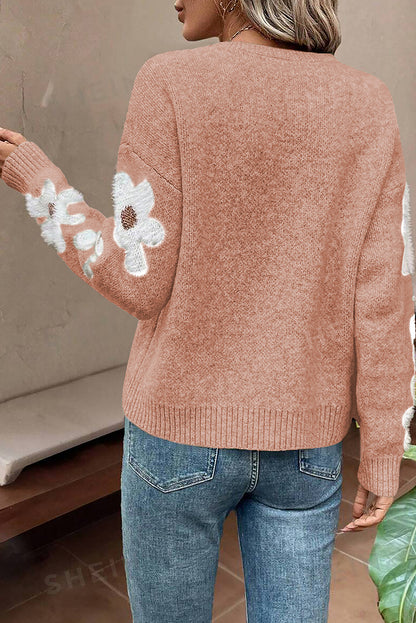 Floral Sleeve Drop Shoulder Sweater