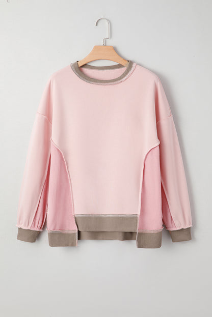 Colorblock Waffle Patchwork Oversize Sweatshirt