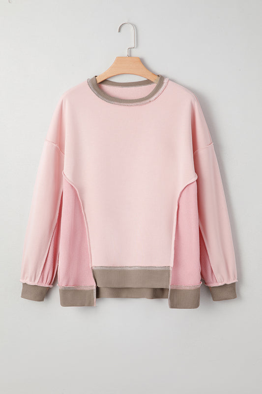 Colorblock Waffle Patchwork Oversize Sweatshirt