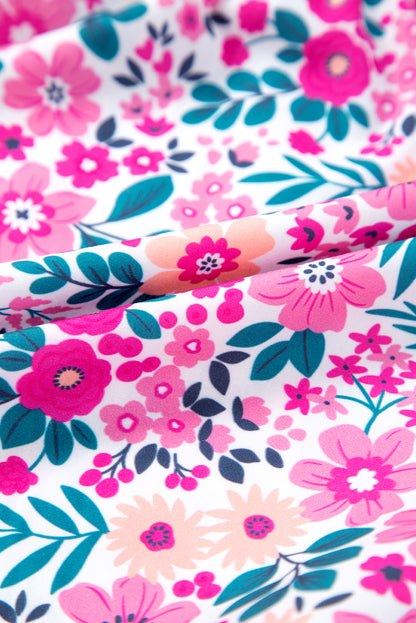 Plus Size Floral Half-Button Puff Sleeve Dress