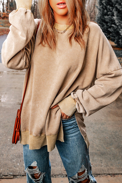 Ribbed Trim Drop Shoulder Sweatshirt