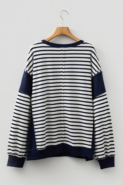 Plus Size Stripe Colorblock Patchwork Long Sleeve Sweatshirt