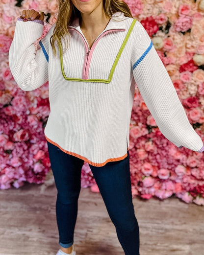 Colorful Edge Drop Shoulder Sweater