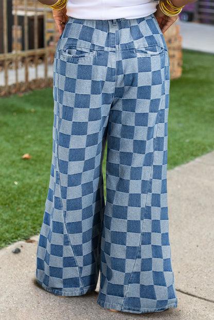 Plus Size Checker Wide Leg Jeans