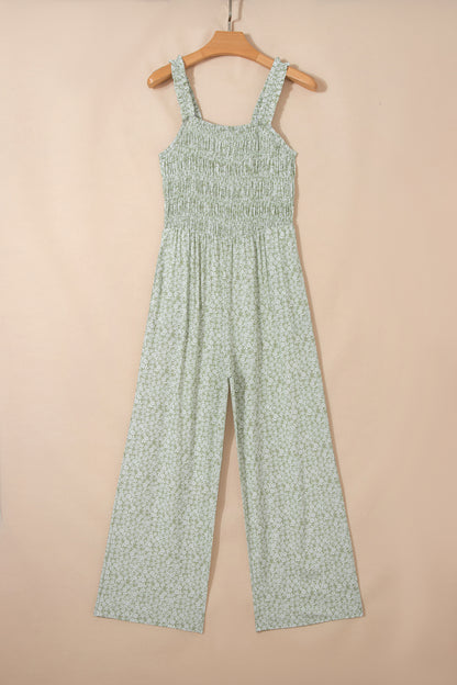 Floral Smocked Square Neck Sleeveless Jumpsuit