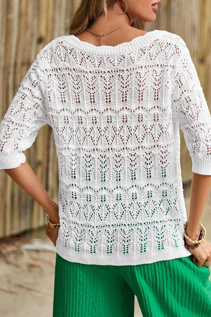 Hollowed Knit V-Neck Cardigan