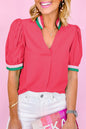 Colorblock Trim Short Sleeve Blouse