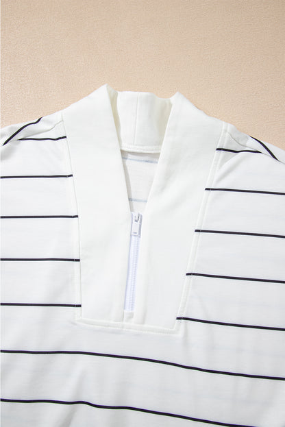 Stripe Zipped V-Neck Long Sleeve Top