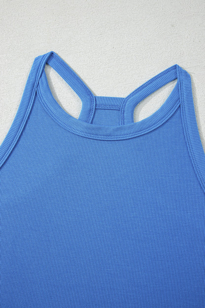 Solid Ribbed Tank Top & Sweatpants Set