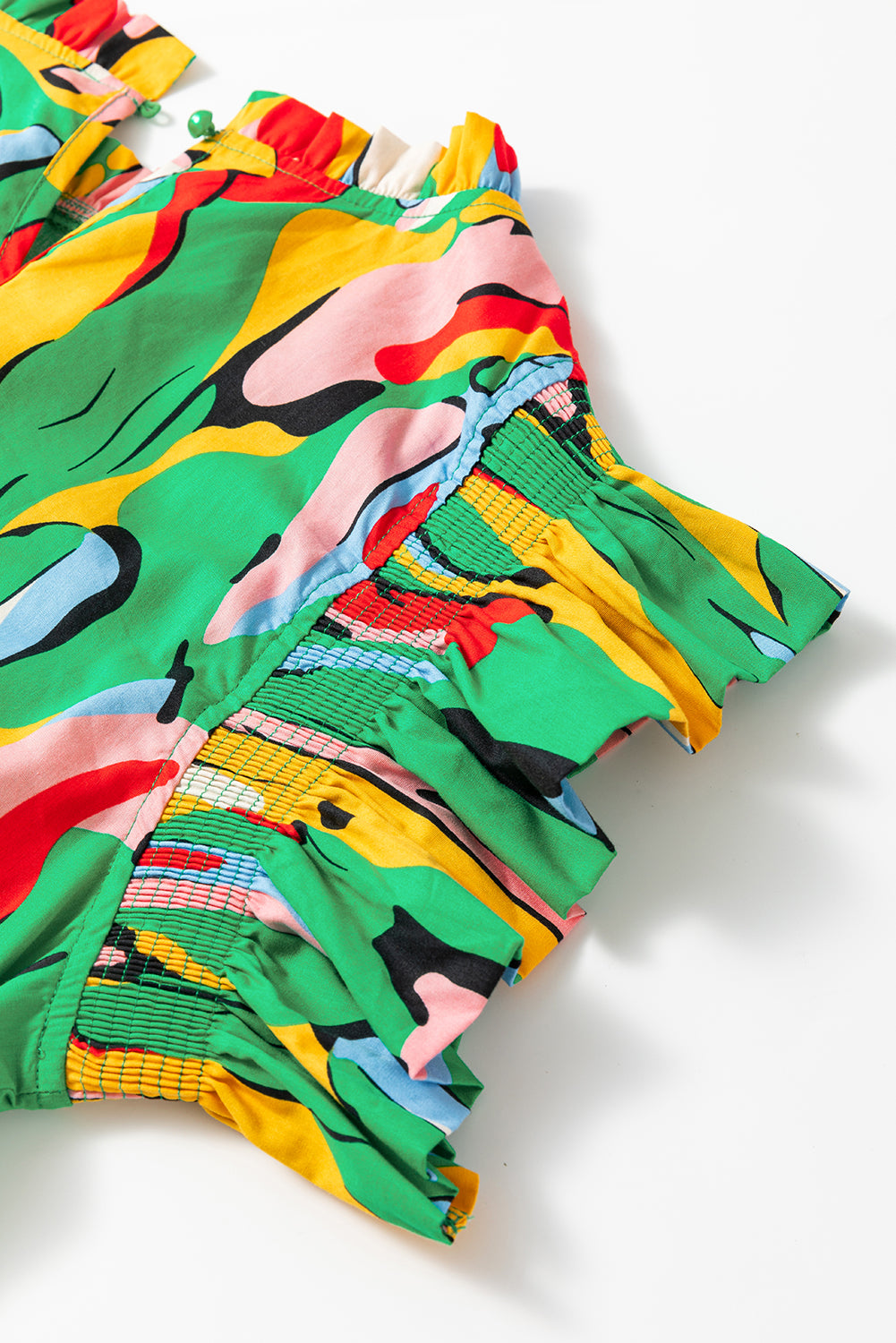 Abstract Frilled Neck Ruffle Sleeve Mini Dress