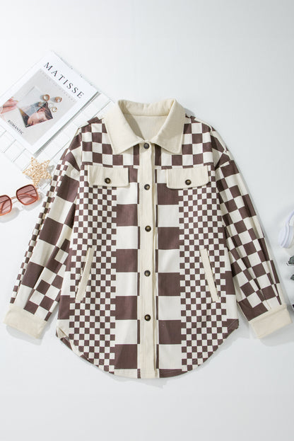 Checker Patchwork Corduroy Shacket