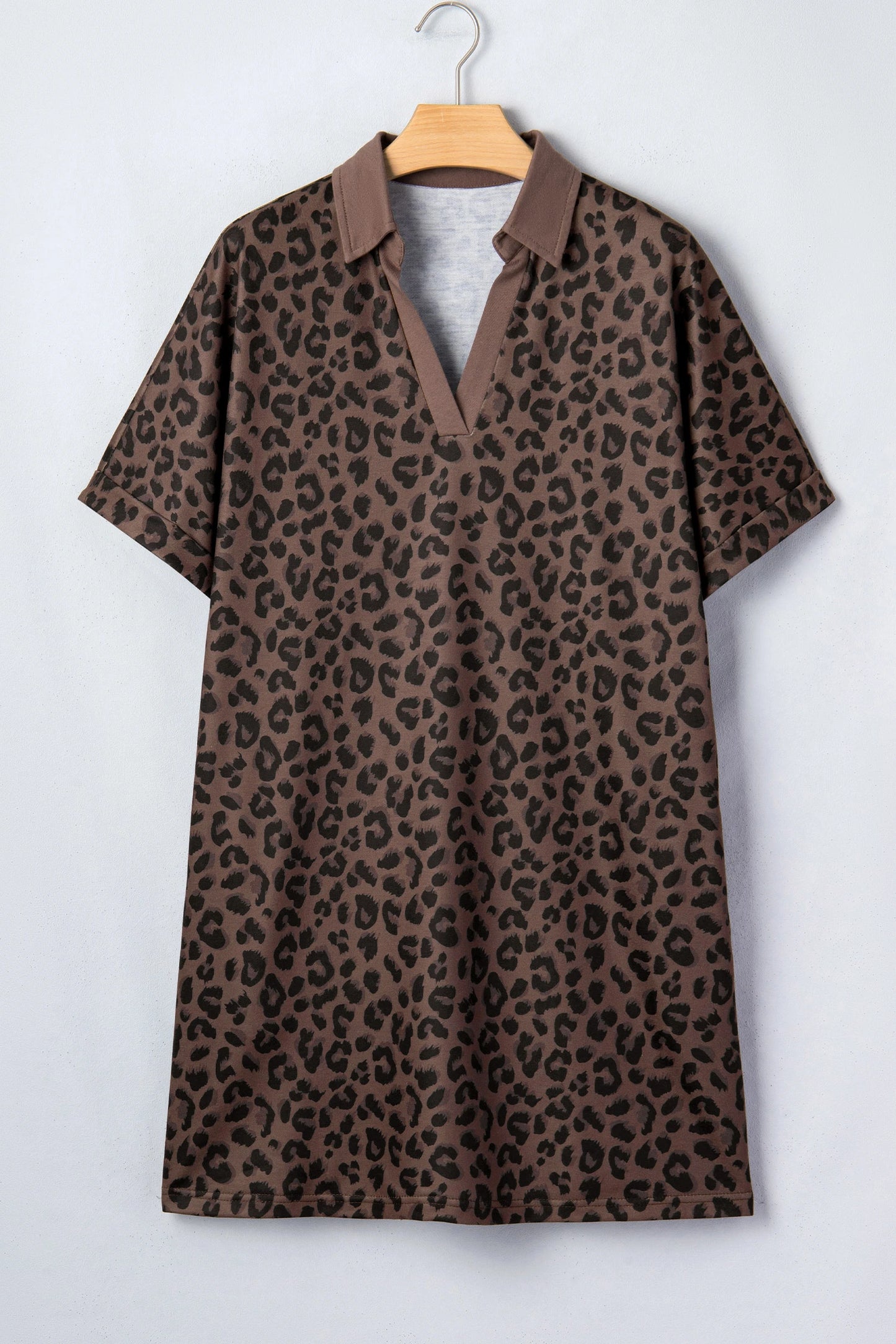 Leopard Contrast Collar V-Neck Mini Dress