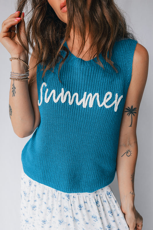 Summer Sleeveless Crewneck Sweater Top