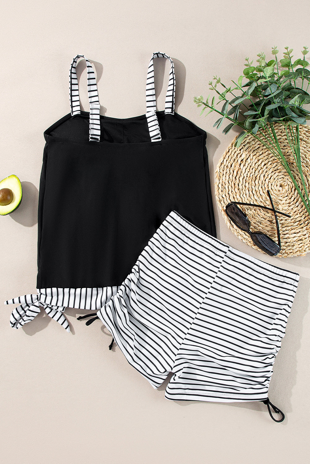 Stripe Drawstring Bottoms Tankini Set